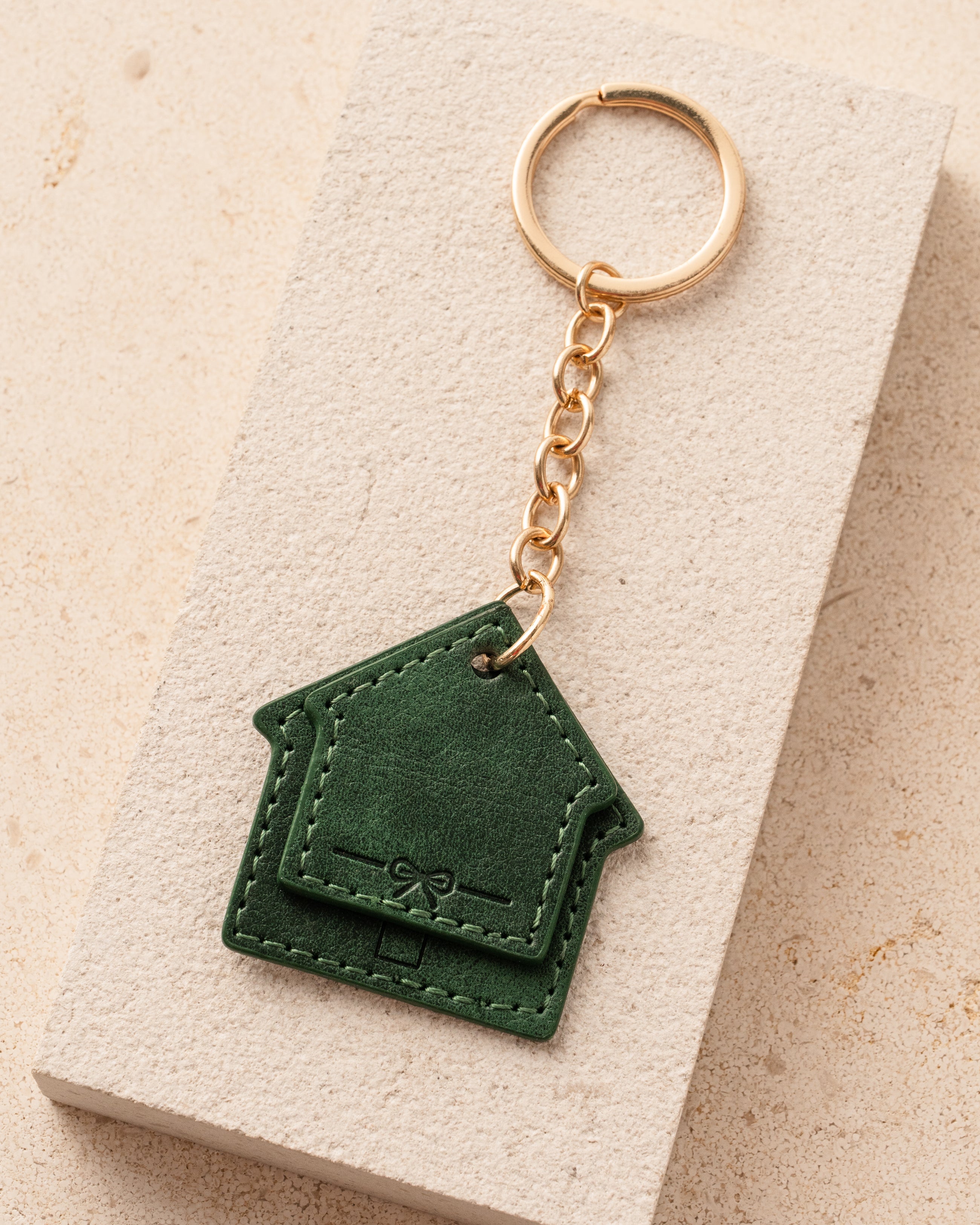 Green leather keychain