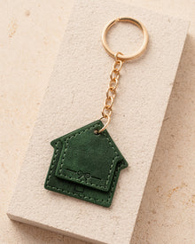 Green leather keychain 