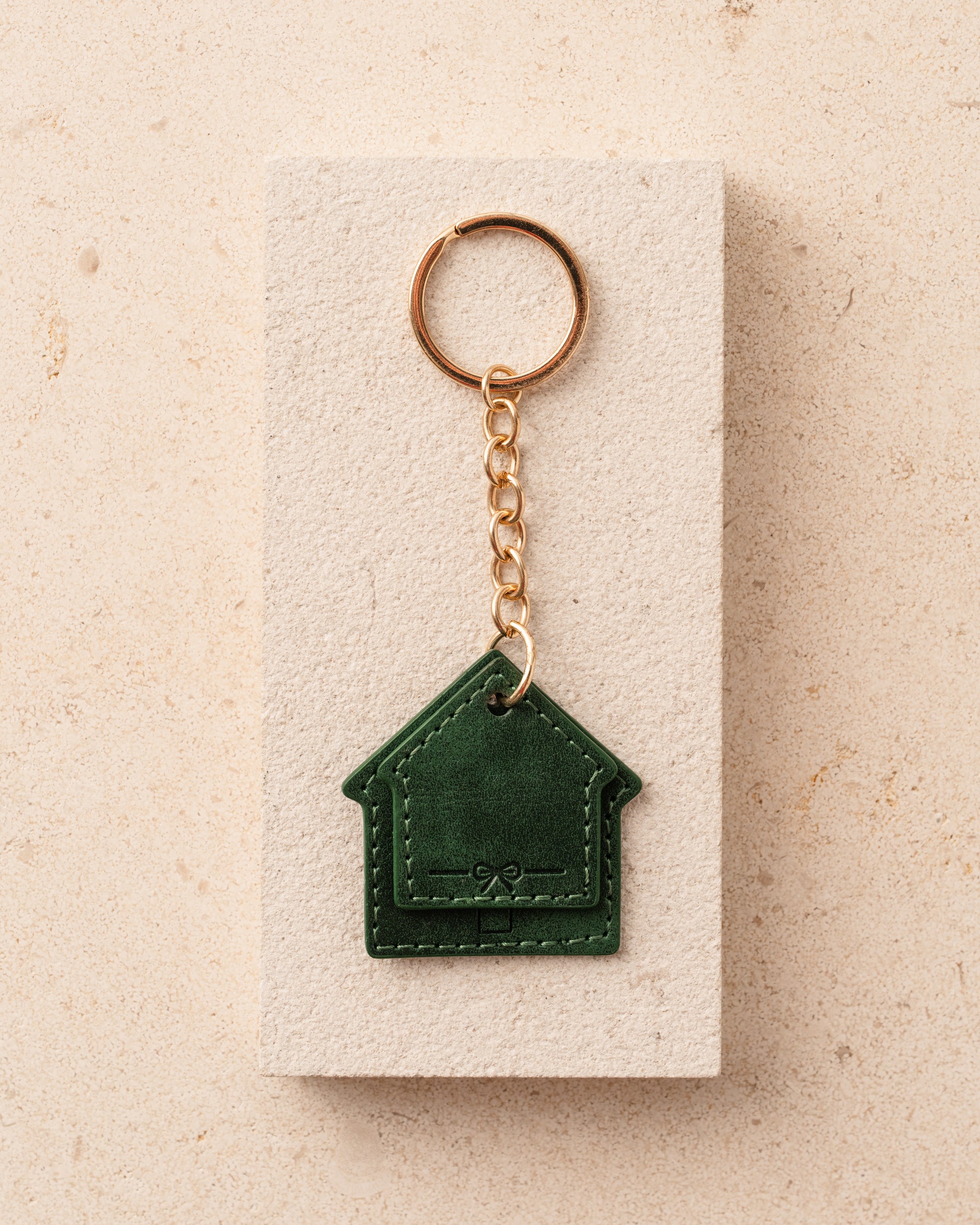 Green Leather with gold chain keychain