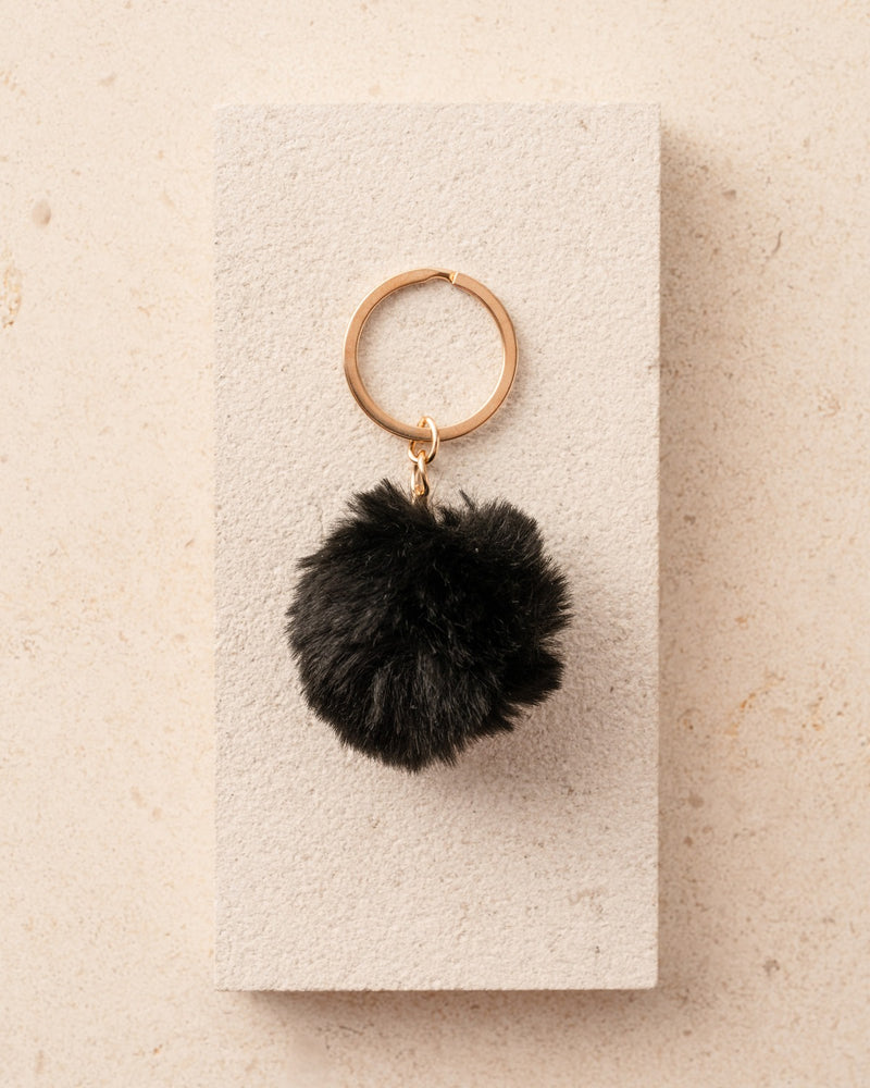 Black Puff Ball Keychain