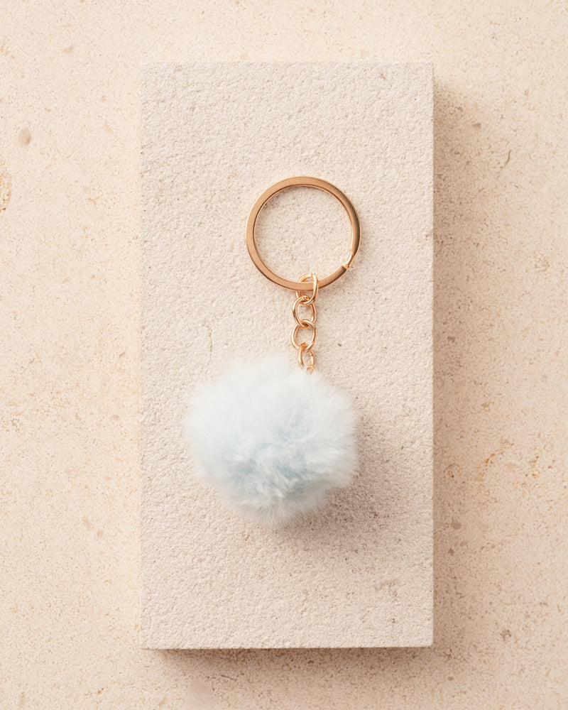 Pale Blue Puff Ball Keychain