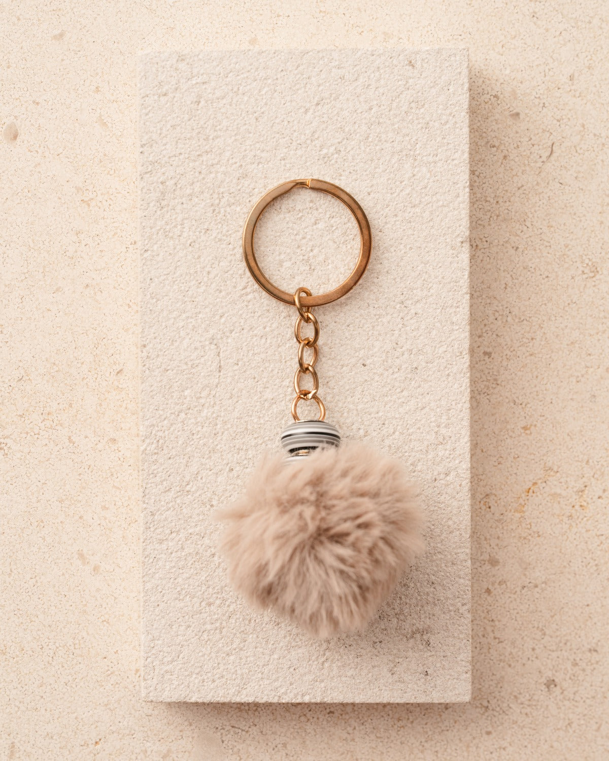 Taupe Puff Ball Keychain