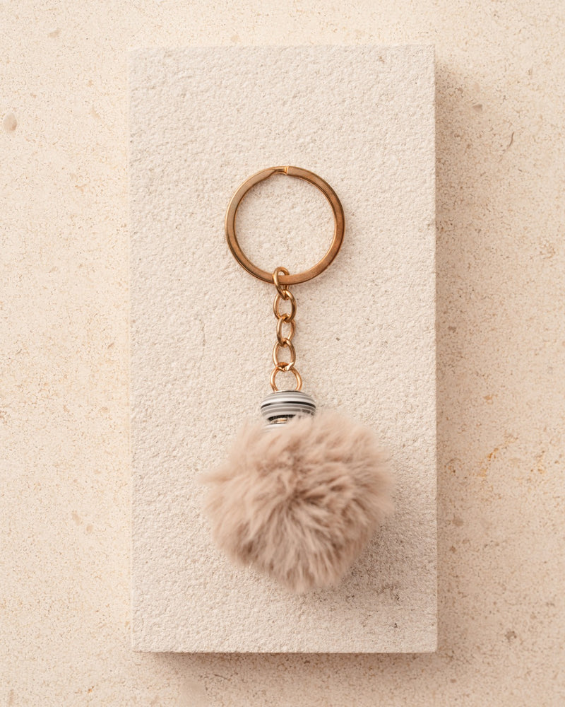 Taupe Puff Ball Keychain