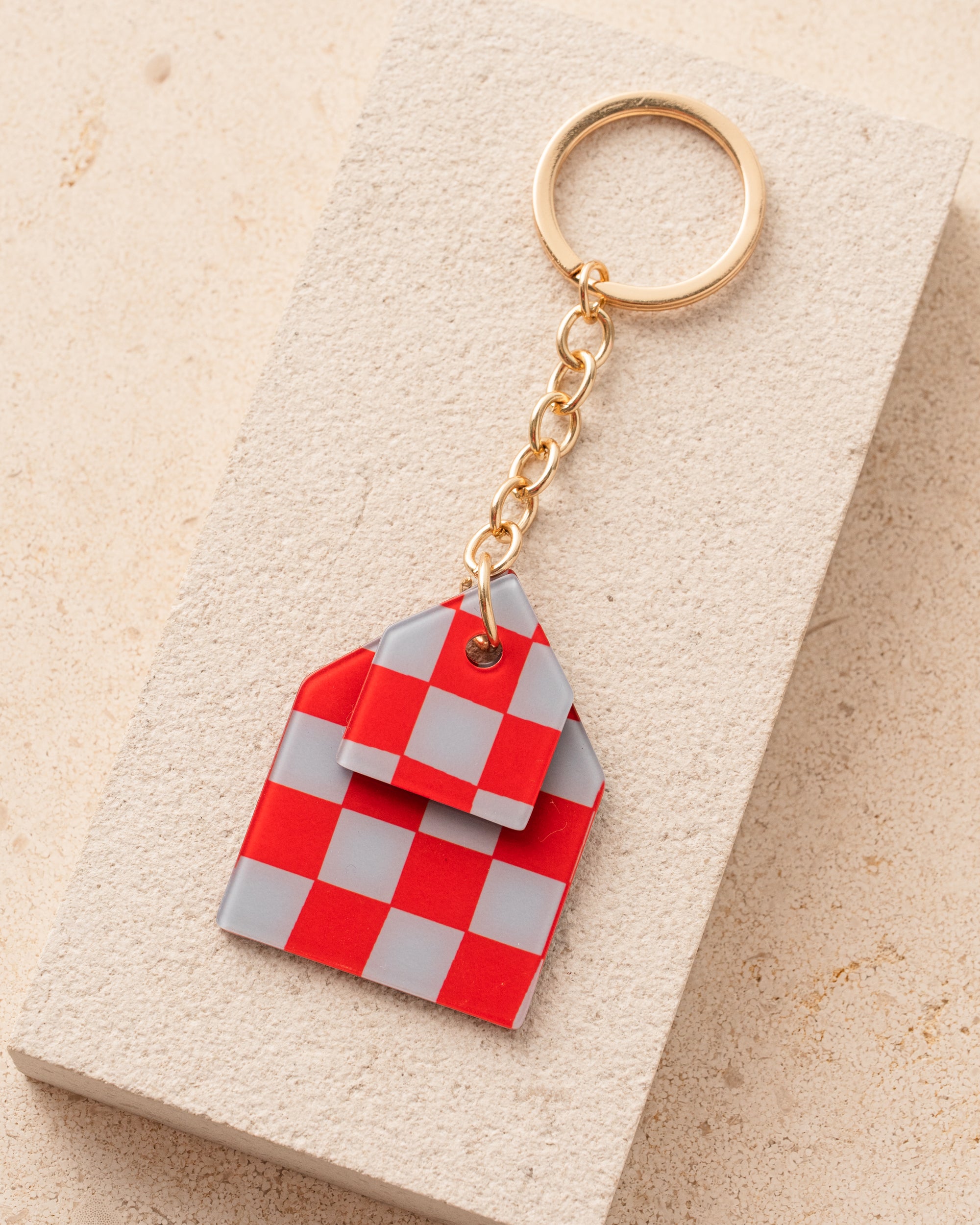 Red and gray checkered keychain